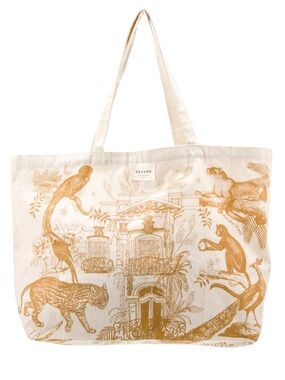 Sézane Natural Canvas Tote with Golden Animal Print